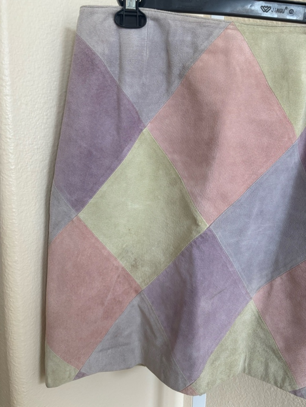 Vintage Lord & Taylor Diamond Patchwork Leather Mini Skirt - Size 10 - Picture 3 of 3